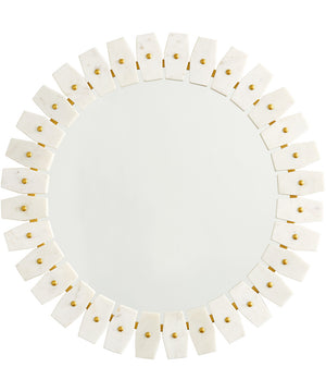 Oval Decorative Mirror In White Marble With Brushed Brass Metal