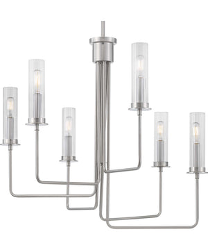 Rainey 6-Light Clear Fluted Ribbed Glass Modern Chandelier Light Brushed Nickel