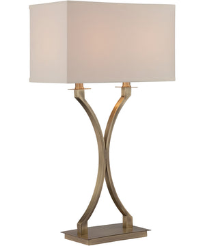 Cruzito 2-Light Table Lamp Antique Brass/Off-White Fabric Shade