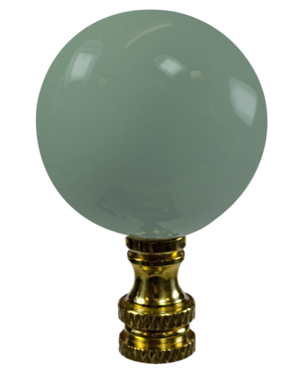 Sage Green Ceramic Ball Lamp Finial Polished Brass 2.25"h