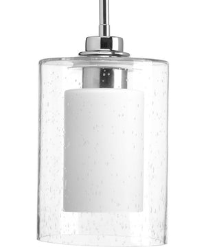 Double Glass 1-Light Etched White Inside/Seeded Glass Outside Glass Farmhouse Pendant Light Polished Chrome