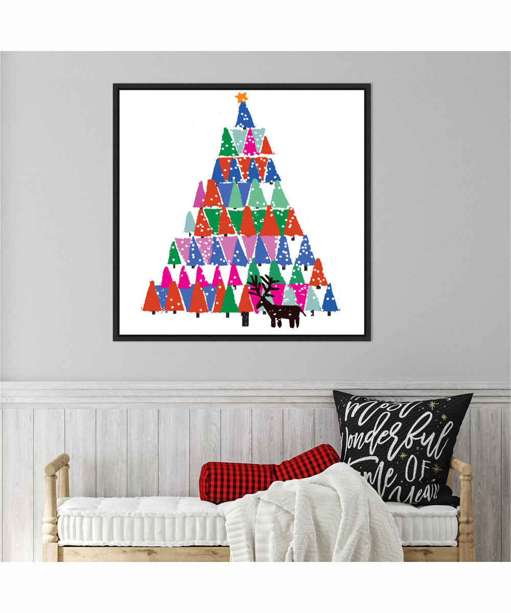 Framed Christmas Tree by Jenny Frean Canvas Wall Art Print (30  W x 30  H), Sylvie Black Frame