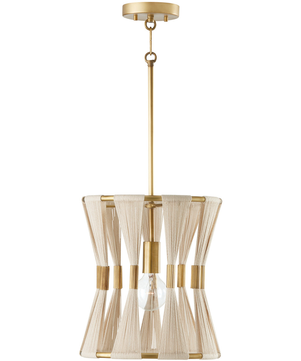 Bianca 1-Light Pendant Bleached Natural Rope and Patinaed Brass