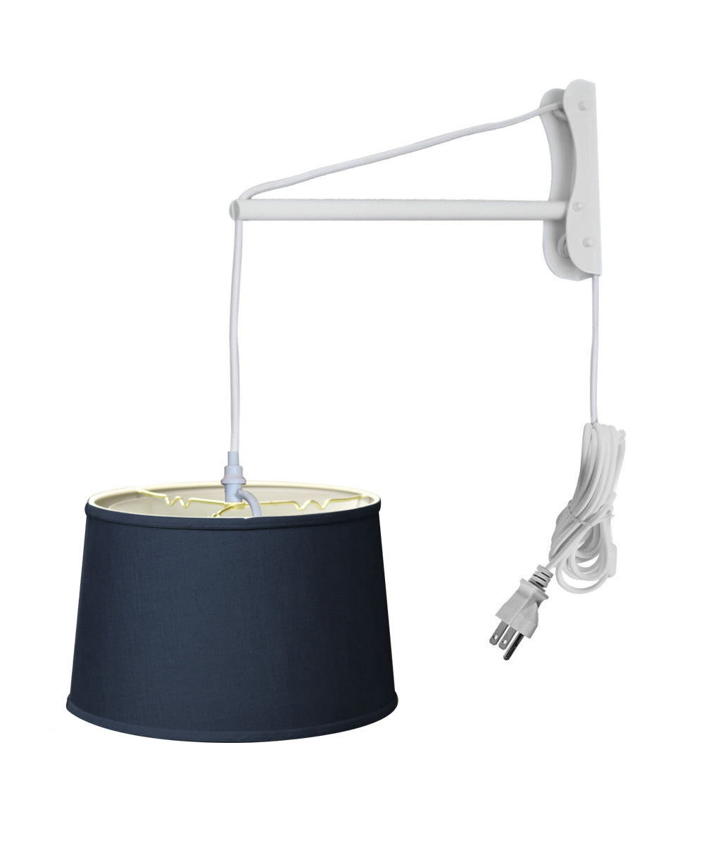 16"W MAST Plug-In Wall Mount Pendant 2 Light White Cord/Arm with Diffuser Textured Slate Blue Shade
