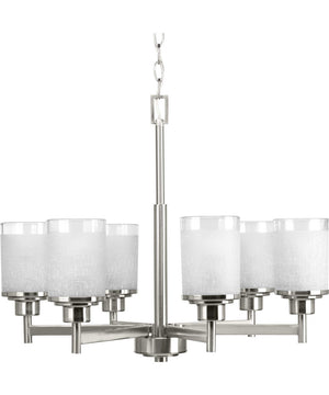 Alexa 6-Light Etched Linen With Clear Edge Glass Modern Chandelier Light Brushed Nickel
