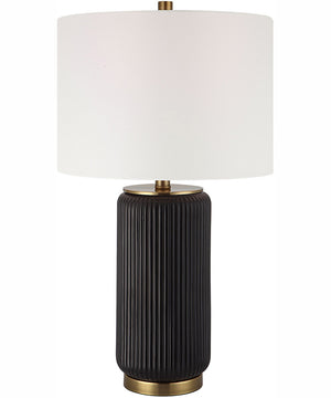 26"H 1-Light Table Lamp Ceramic and Metal in Black and Gold with a Drum Shade