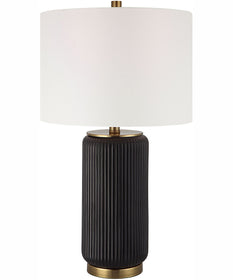 26"H 1-Light Table Lamp Ceramic and Metal in Black and Gold with a Drum Shade