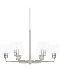 Mid-Century 6-Light Chandelier In Polished Nickel With Clear Glass