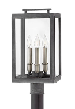 20"H Sutcliffe 3-Light LED Outdoor Pier Post Light in Aged Zinc