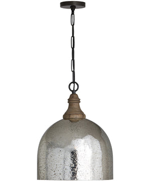 1-Light Pendant In Grey Wash & Pewter With Stone Seeded Mercury And Mango Wood