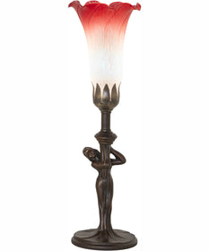15" High Red/White Tiffany Pond Lily Nouveau Lady Accent Lamp
