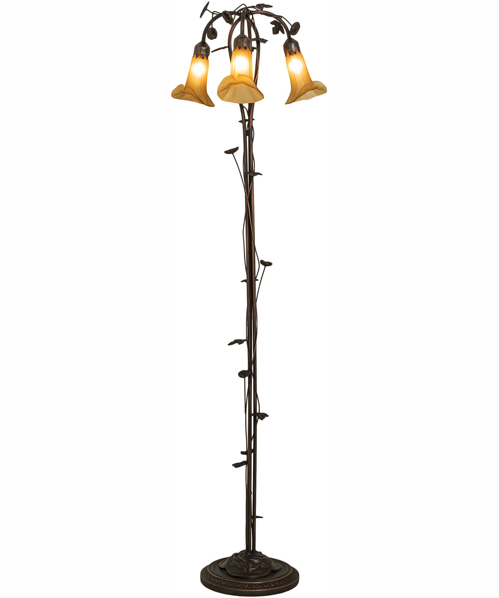 58" High Amber Tiffany Pond Lily 3 Light Floor Lamp