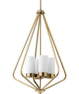 Elevate 4-Light Etched White Glass Modern Style Hanging Pendant Light Brushed Bronze