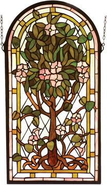29"H x 15"W Arched Tree of Life Stained Glass Window