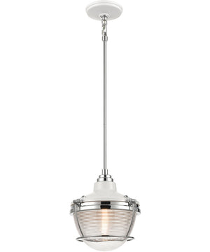 Seaway Passage 1-Light Mini Pendant White/Polished Nickel/Clear Ribbed Glass