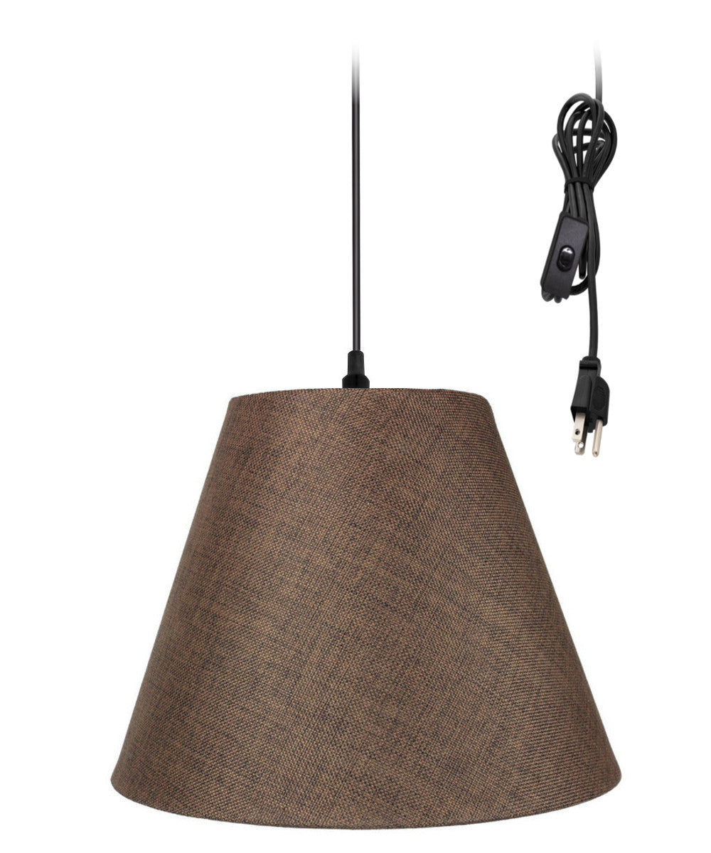 14"W 1-Light Plug In Swag Pendant Ceiling Light Chocolate Burlap Shade