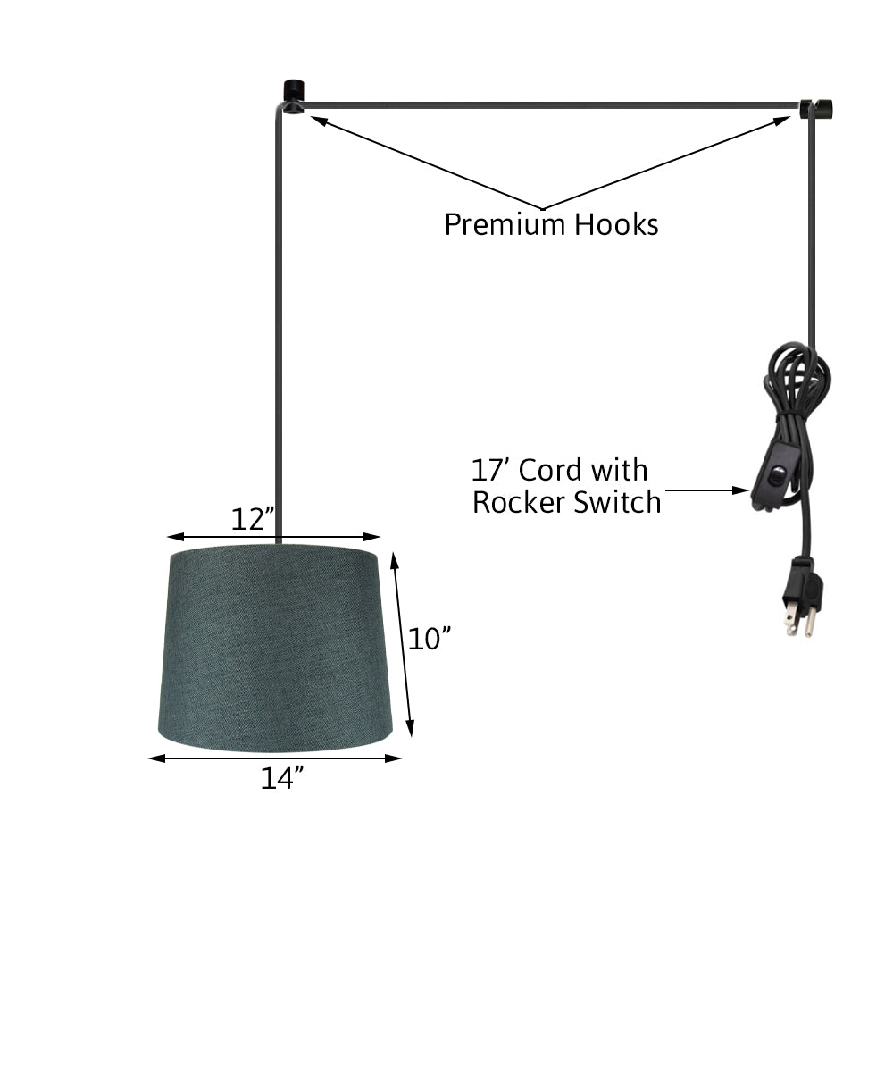 14"W 1 Light Swag Plug-In Pendant  Granite Gray Shade Black Cord