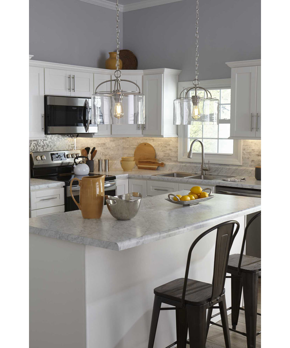 Leyden 1-Light Clear Glass Farmhouse Style Hanging Pendant Light Brushed Nickel