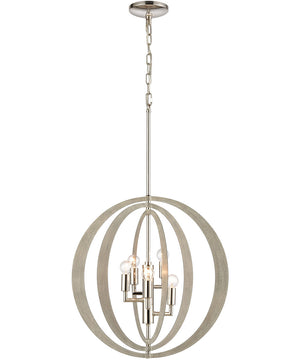 Retro Rings 5-Light chandelier  Sandy Beechwood / Polished Nickel
