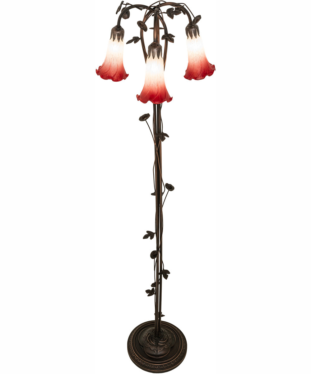 58" High Pink/White Tiffany Pond Lily 3 Light Floor Lamp