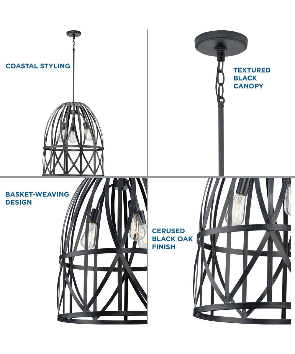 Chastain 3-Light Basket Farmhouse Pendant Light Cerused Black Oak