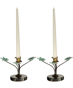 7 Inch H Maple Leaf 2-Piece Metal Candle Holders