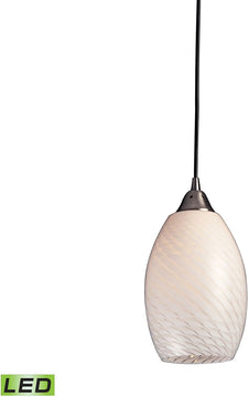 6"W Mulinello 1-Light LED Pendant Satin Nickel/White Swirl Glass