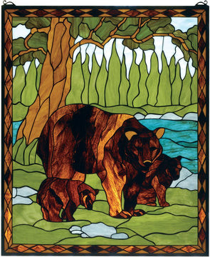 30"H x 25"W Brown Bear Stained Glass Window