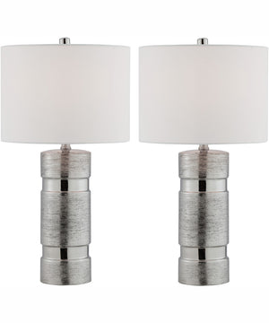 Lucano 2-Light 2 Pack-Table Lamp Silver/White Linen Shade