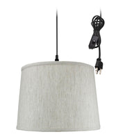 14"W 1 Light Swag Plug-In Pendant Textured Oatmeal Shade Black Cord