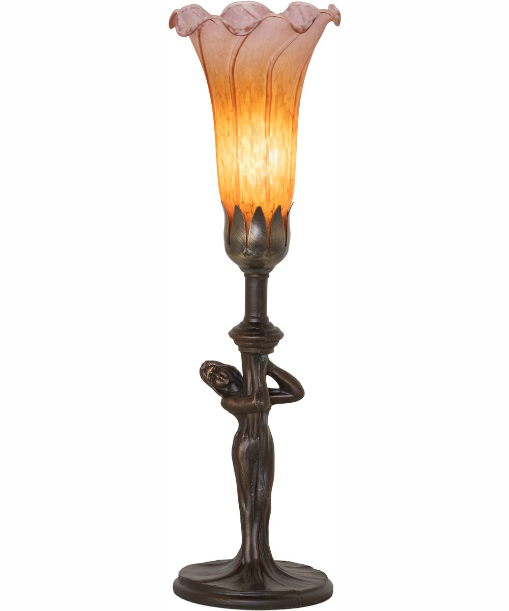 15" High Amber/Purple Tiffany Pond Lily Nouveau Lady Accent Lamp