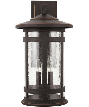 Mission Hills 3-Light Outdoor Wall Mount In Oiled Bronze With Antiqued Seeded Glass
