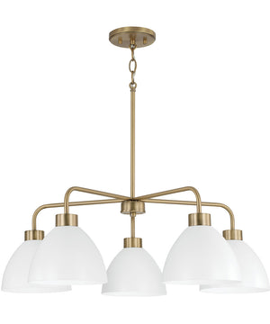 Ross 5-Light Chandelier Aged Brass and White