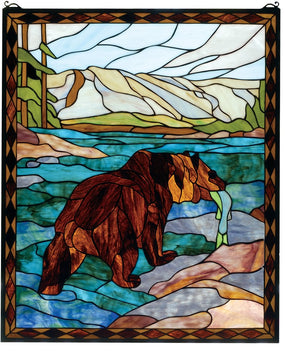 30"H x 25"W Grizzly Bear Stained Glass Window