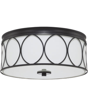 Rylann 3-Light Flush Mount In Matte Black With White Fabric Shade And Diffuser