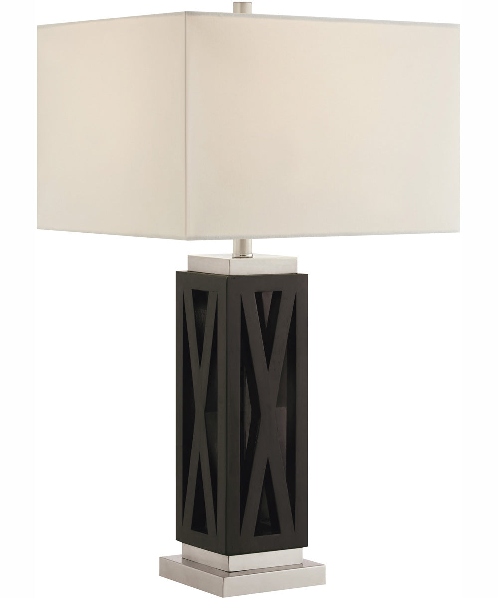 Ravenswood 1-Light Table Lamp Brushed Nickel/D.Walnut Wood/White Linen Shade