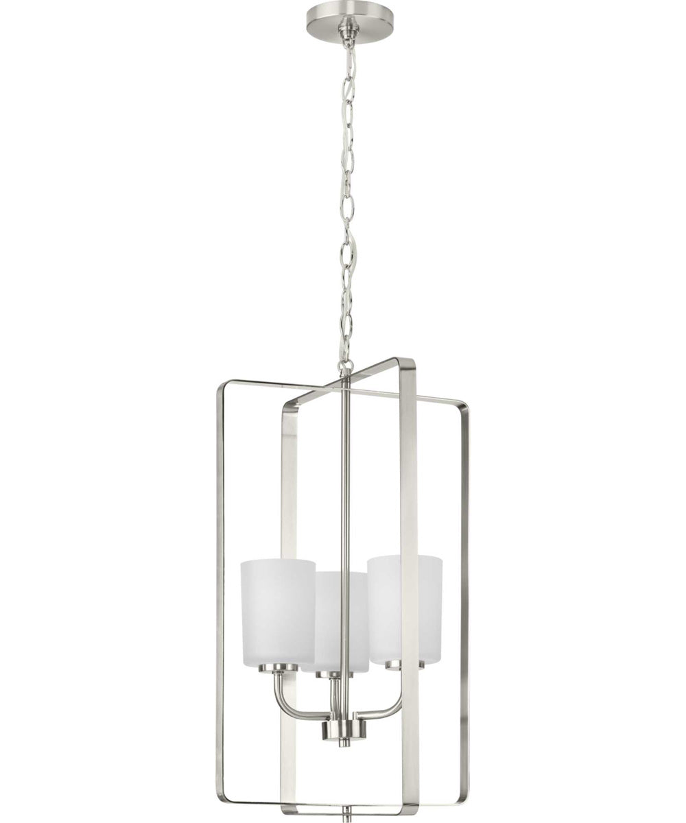 League 3-Light Etched Glass Modern Farmhouse Foyer Chandelier Light Brushed Nickel