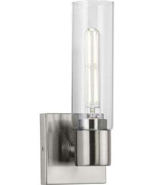 Clarion 1-Light Clear Glass Modern Style Bath Vanity Wall Light Brushed Nickel