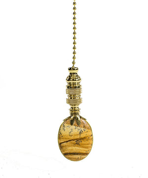 Picture Jasper Oval Ceiling Fan Pull, 2.5"h with 12" Polished Brass Chain