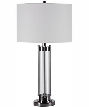 29"H 1-Light Table Lamp Metal and Glass in Light Black Nickel with a Drum Shade