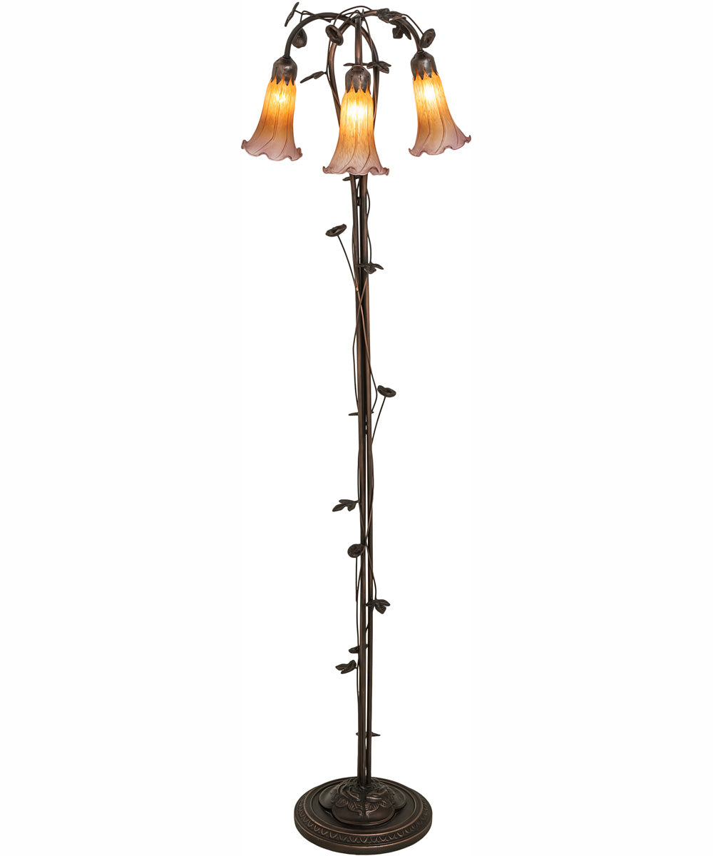 58" High Amber/Purple Tiffany Pond Lily 3 Light Floor Lamp
