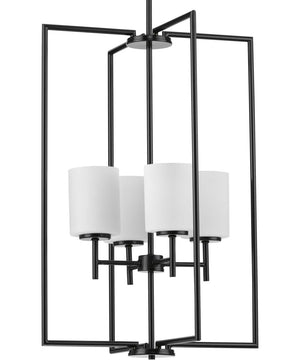 Replay 4-Light Etched White Glass Modern Pendant Light Textured Black