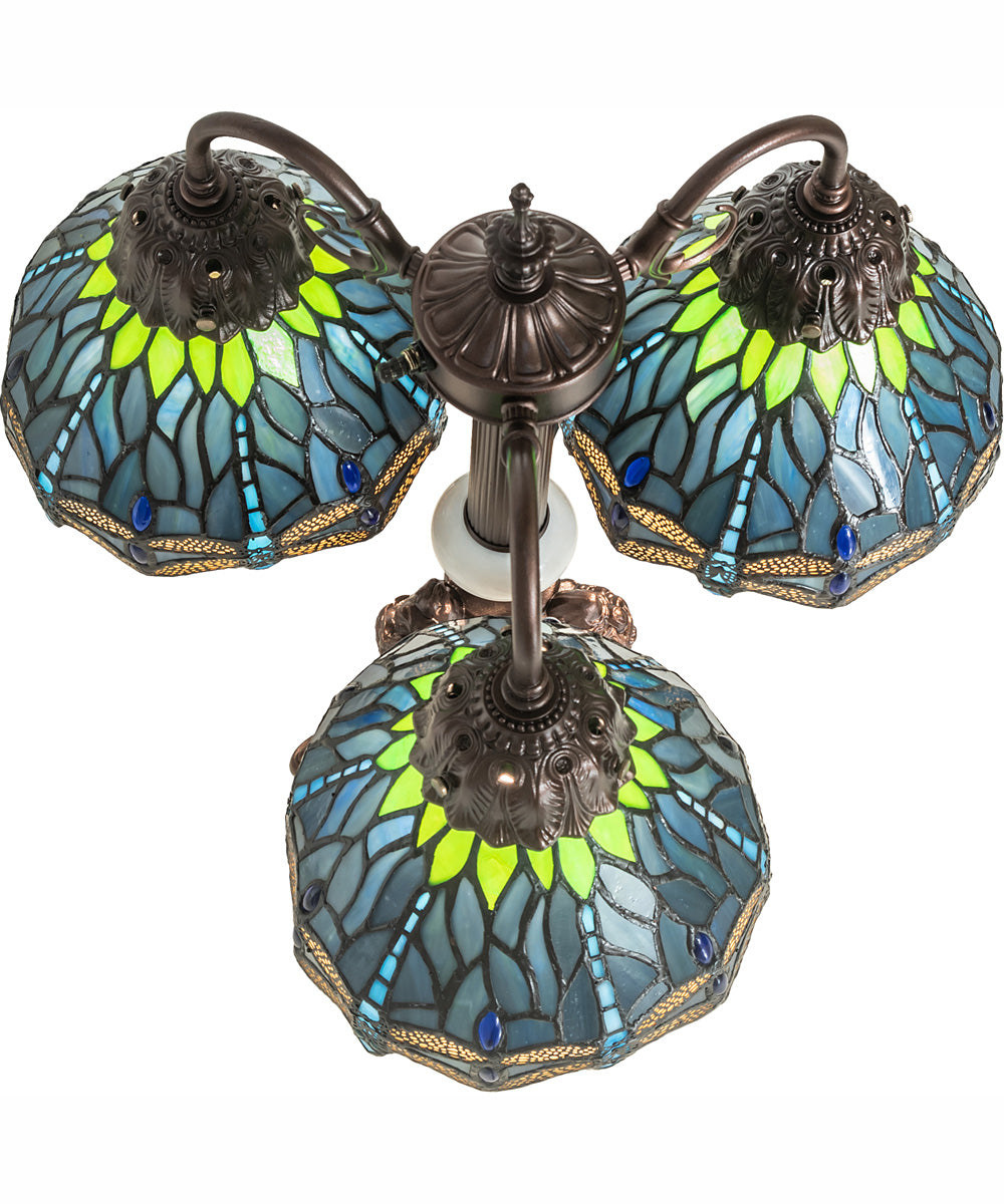 23" High Tiffany Hanginghead Dragonfly 3 Light Table Lamp
