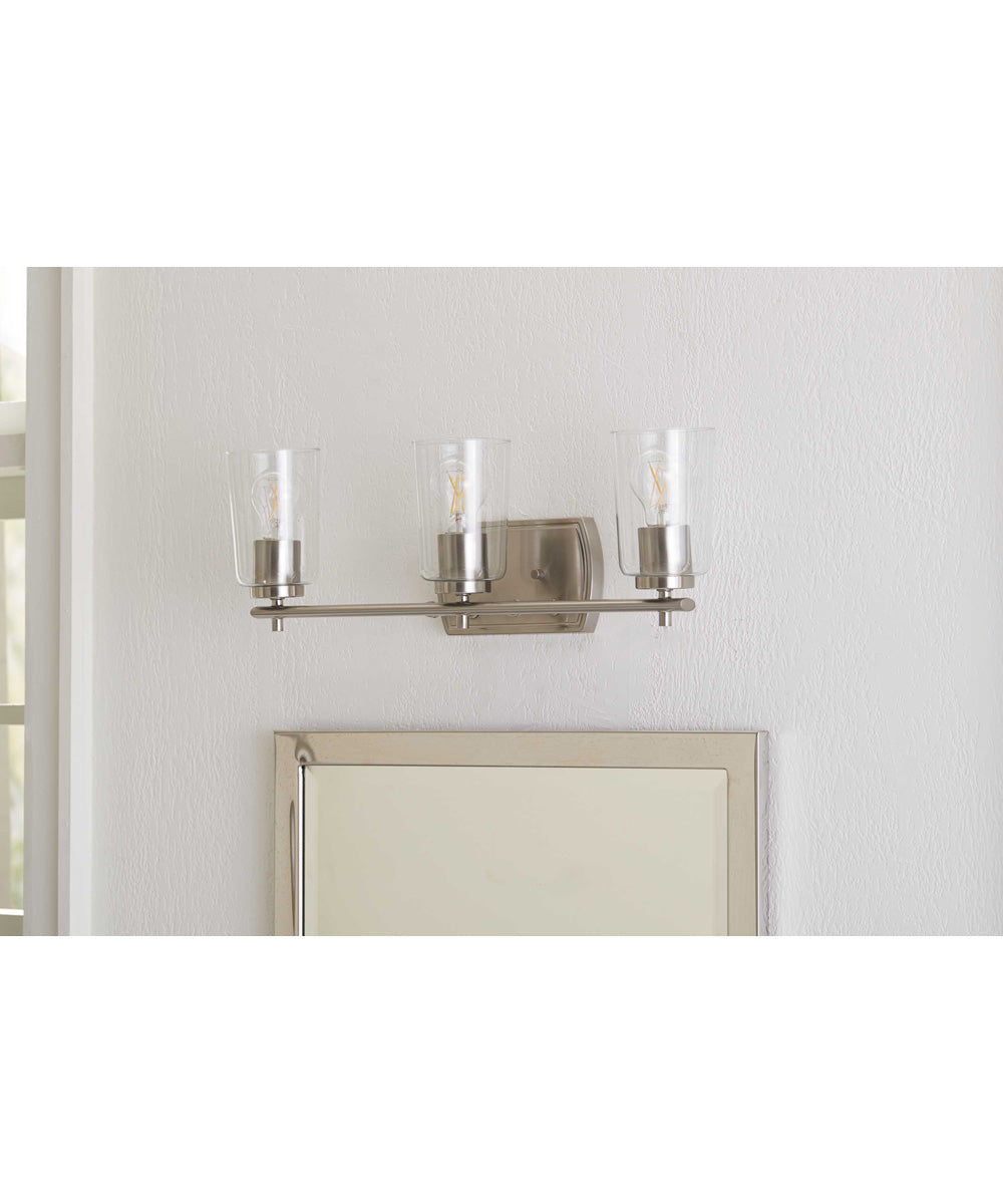 Adley 3-Light Clear Glass New Traditional Bath Vanity Light Brushed Nickel