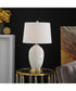 Farida 1-Light Table Lamp Antique Brass/White Ceramichrome/ White Fabric Shade