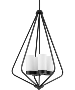 Elevate 4-Light Etched White Glass Modern Style Hanging Pendant Light Matte Black