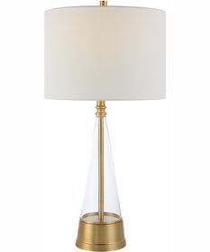 29"H 1-Light Table Lamp Metal and Glass in Antique Brass with a Round Shade