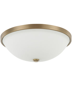 3-Light Flush Mount In Aged Brass With Soft White Glass