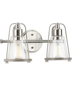 Conway 2-Light Clear Seeded Farmhouse Style Bath Vanity Wall Light Brushed Nickel
