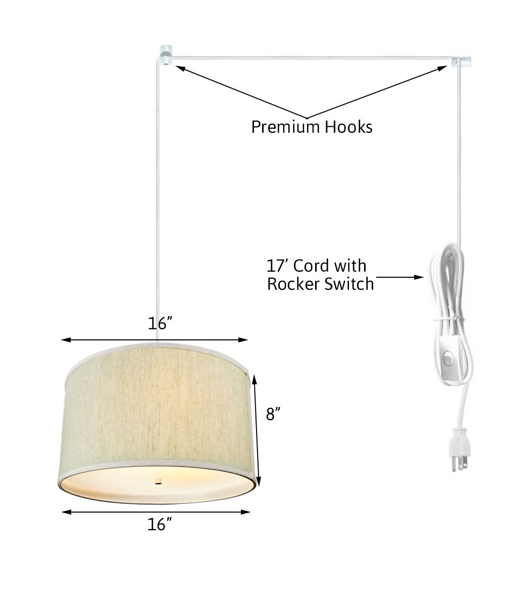 18"W 2 Light Swag Plug-In Pendant  Textured Oatmeal with Diffuser White Cord